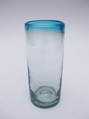 Vasos de Vidrio Soplado / Juego de 6 vasos tipo highball con borde azul aqua / Disfrute de mojitos, cubas o cualquier otra bebida refrescante con éstos elegantes vasos tipo highball.